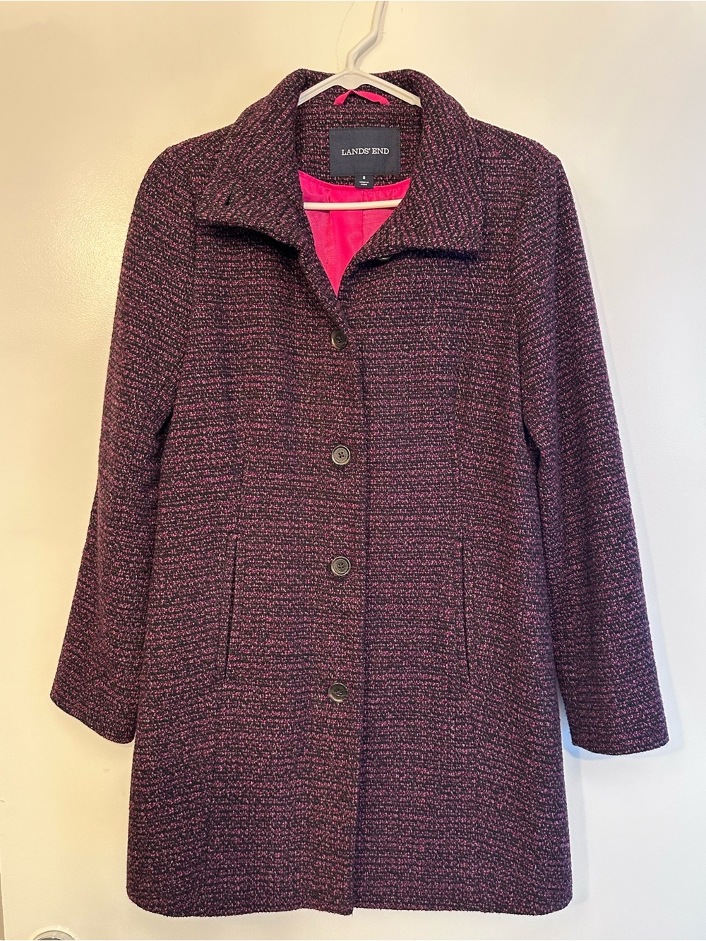 Lands' End Women’s Purple Tweed Button-Front Coat Size 8